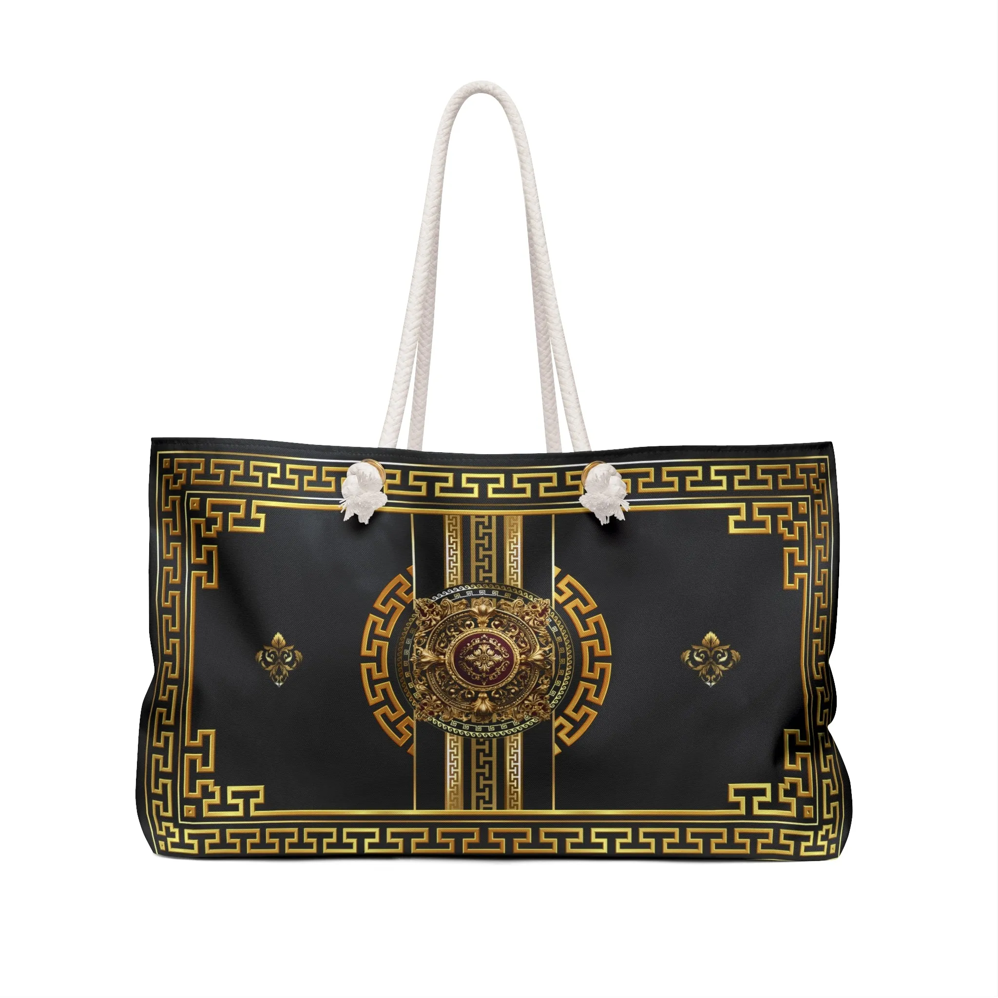 Greek Key Gold Black Medallion Weekender Bag