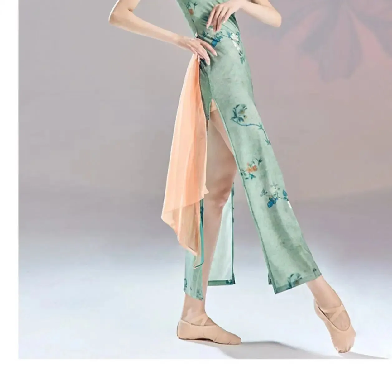 Green Chinese Cheongsam Dance Dress 2024 Modern Qipao Costume
