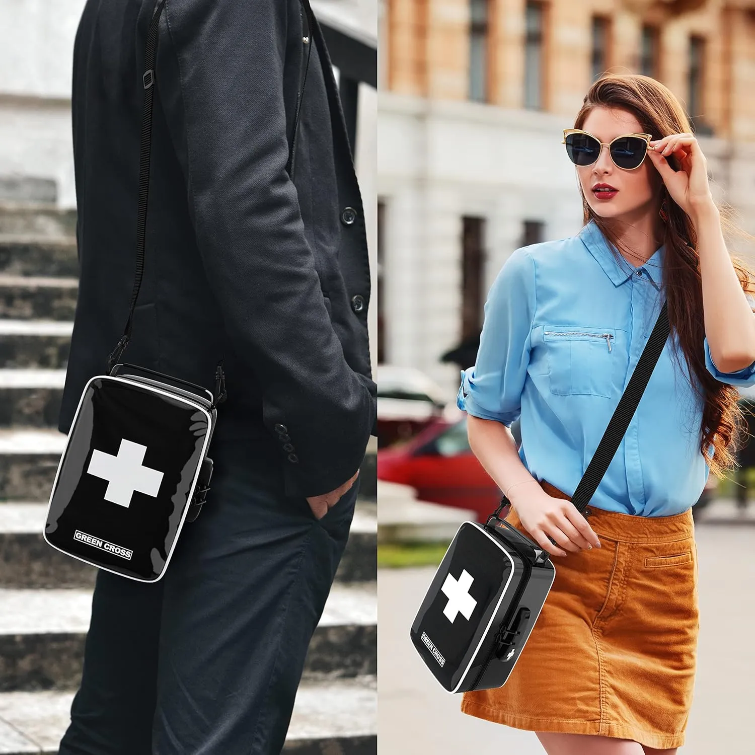 GREEN CROSS Medicine Bag with Combination Lock 8.5" x 5.5" x 4.5" (Black Vinyl)