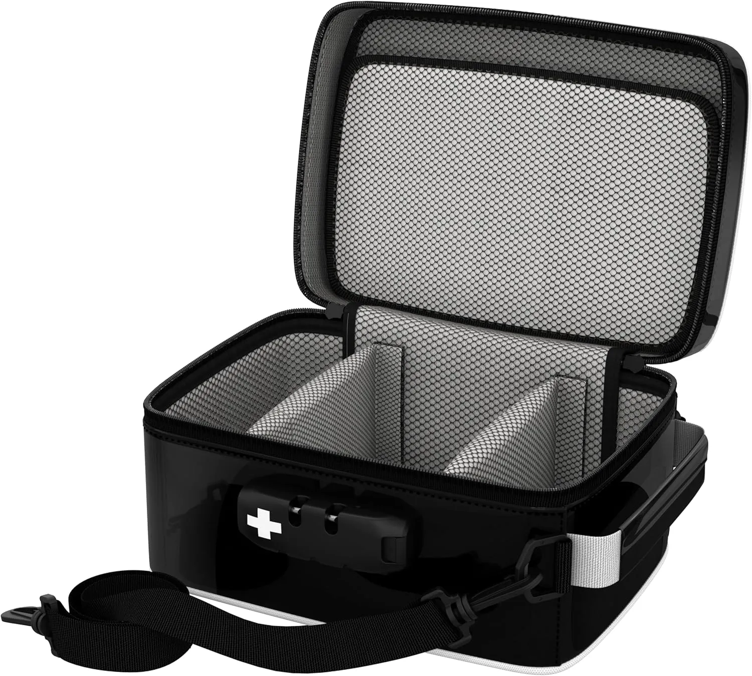 GREEN CROSS Medicine Bag with Combination Lock 8.5" x 5.5" x 4.5" (Black Vinyl)