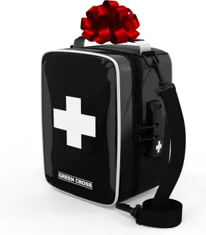 GREEN CROSS Medicine Bag with Combination Lock 8.5" x 5.5" x 4.5" (Black Vinyl)
