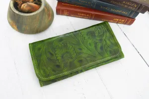 Green Floral Trifold Wallet