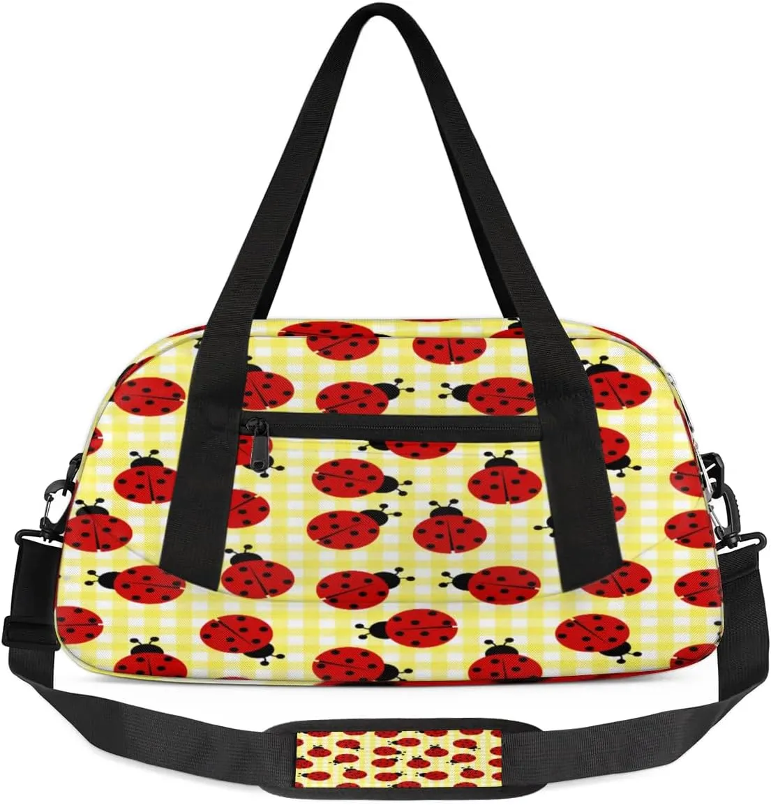 Grids Lady Beetle Waterproof Sports Gym Bag Portable Dance Gymnastics Work Out Bag Lightweight Travel Duffel Bag Overnight Weekender Bag