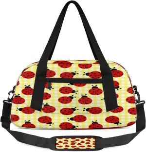 Grids Lady Beetle Waterproof Sports Gym Bag Portable Dance Gymnastics Work Out Bag Lightweight Travel Duffel Bag Overnight Weekender Bag