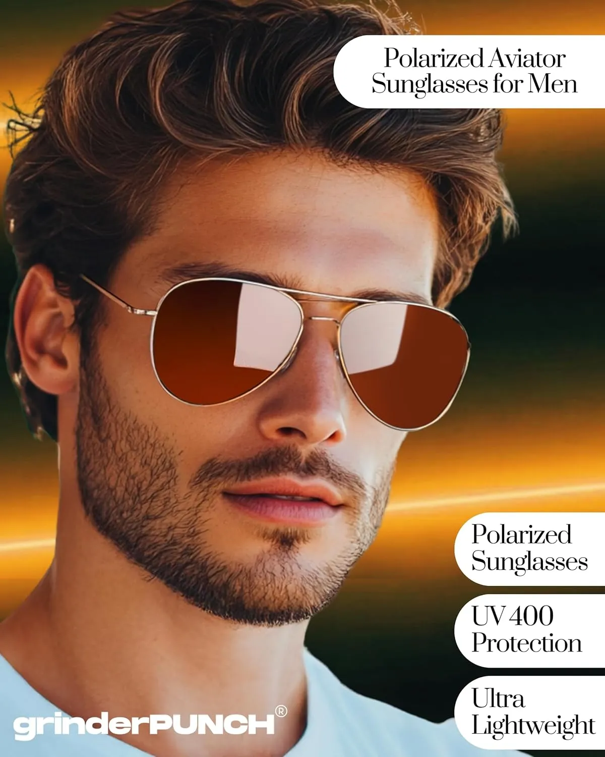 grinderPUNCH Unisex Aviator Sunglasses | Fashionable & Lightweight Frame Suits All Face Shapes | 100% UV Protection