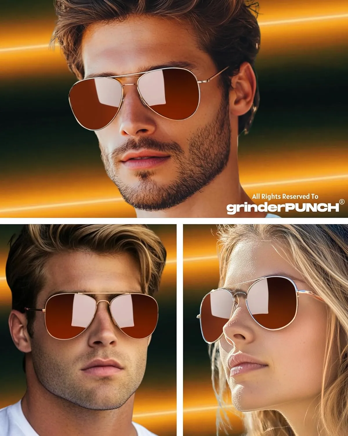 grinderPUNCH Unisex Aviator Sunglasses | Fashionable & Lightweight Frame Suits All Face Shapes | 100% UV Protection