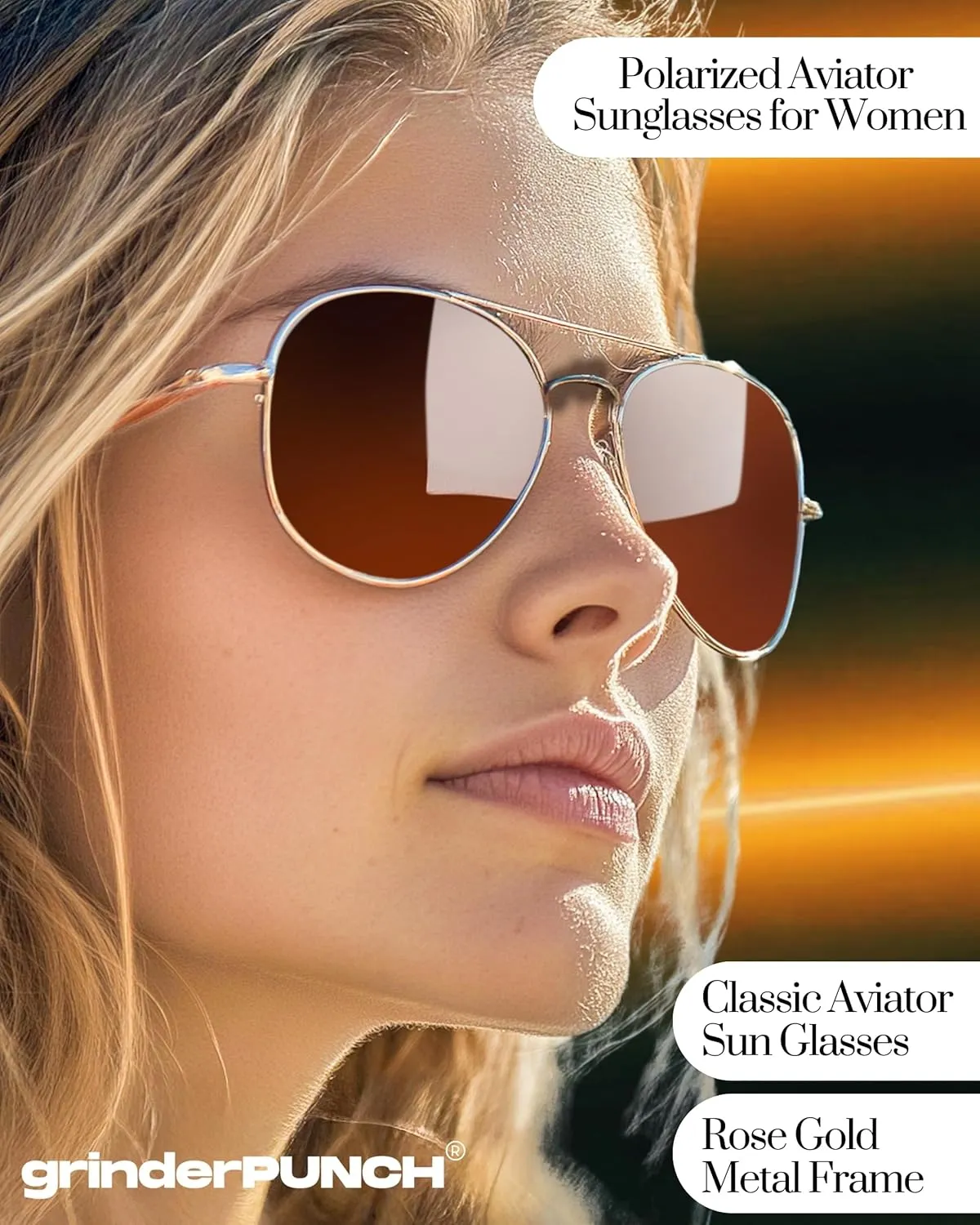 grinderPUNCH Unisex Aviator Sunglasses | Fashionable & Lightweight Frame Suits All Face Shapes | 100% UV Protection