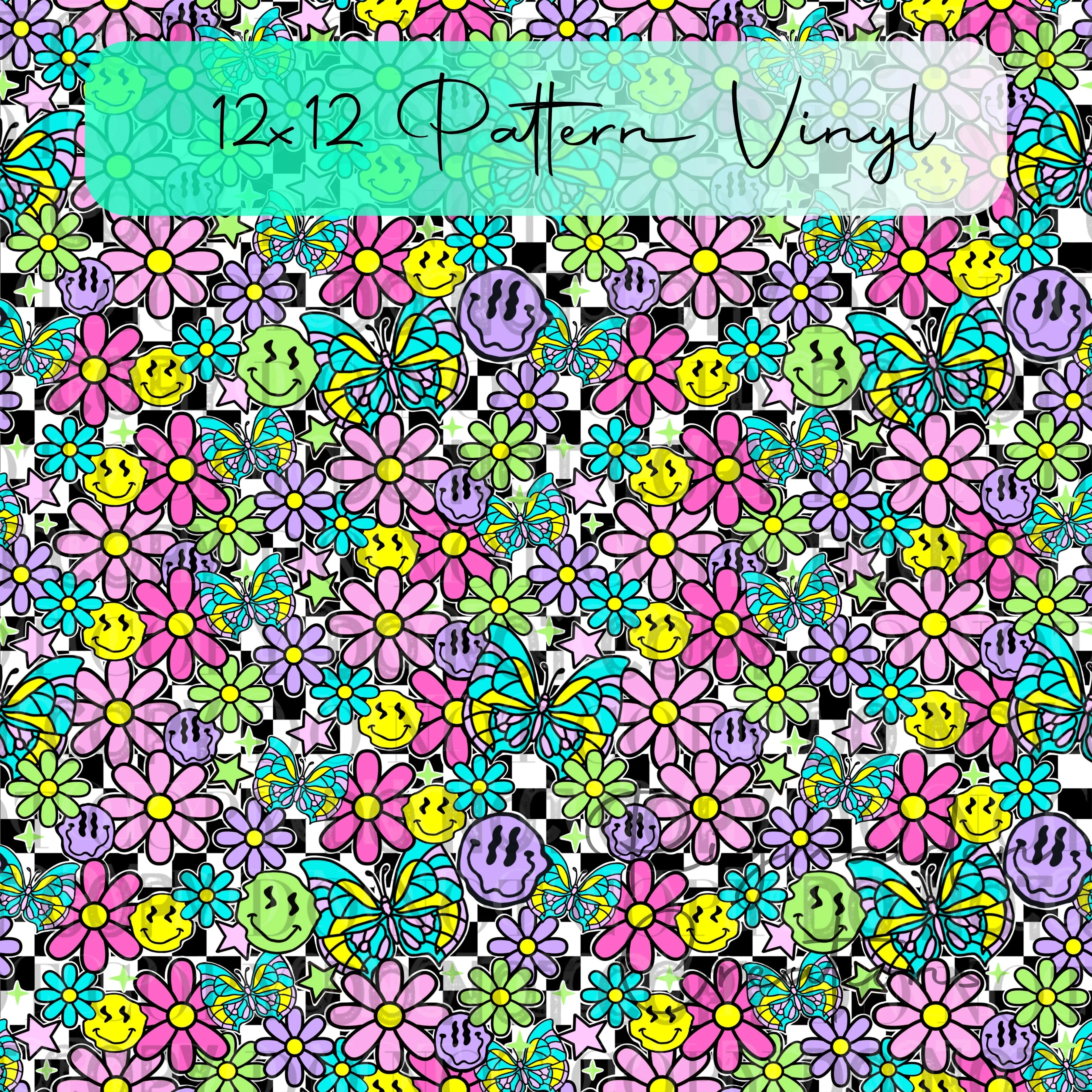 Groovy Retro Flowers Pattern Vinyl - 12x12