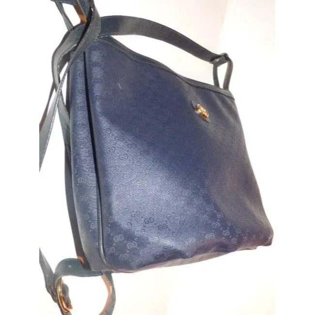 Gucci Blue Micro G Print on Dark Blue Leather Bucket Bag