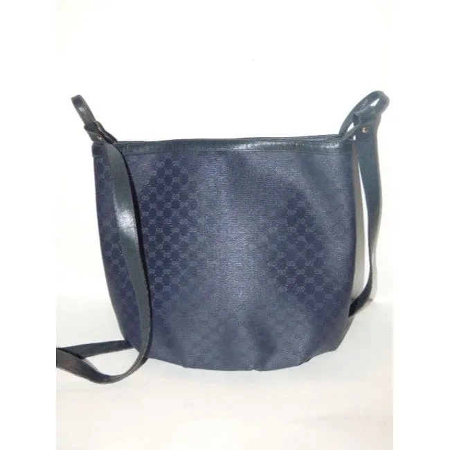 Gucci Blue Micro G Print on Dark Blue Leather Bucket Bag