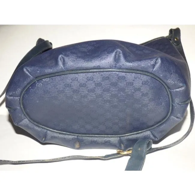 Gucci Blue Micro G Print on Dark Blue Leather Bucket Bag