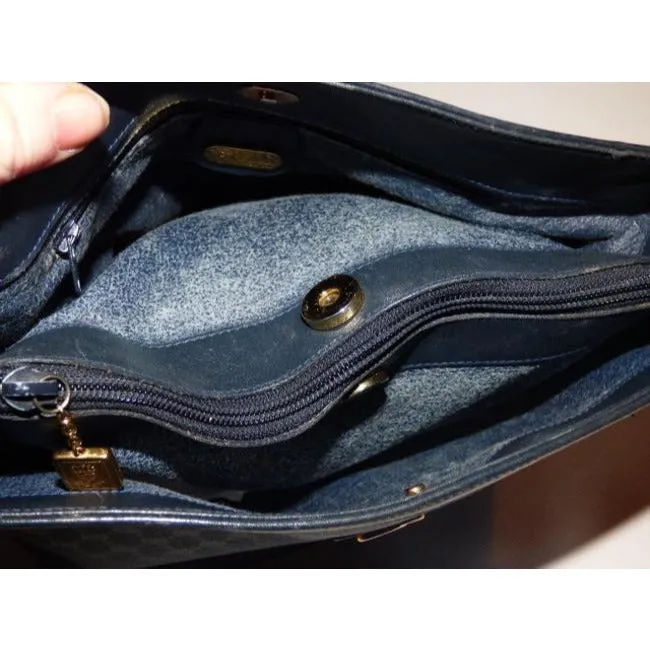 Gucci Blue Micro G Print on Dark Blue Leather Bucket Bag