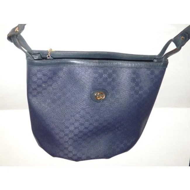Gucci Blue Micro G Print on Dark Blue Leather Bucket Bag