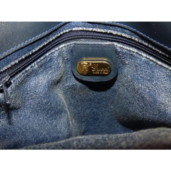 Gucci Blue Micro G Print on Dark Blue Leather Bucket Bag