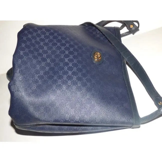 Gucci Blue Micro G Print on Dark Blue Leather Bucket Bag