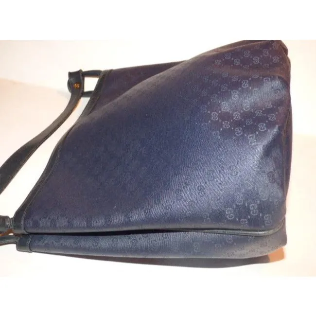 Gucci Blue Micro G Print on Dark Blue Leather Bucket Bag