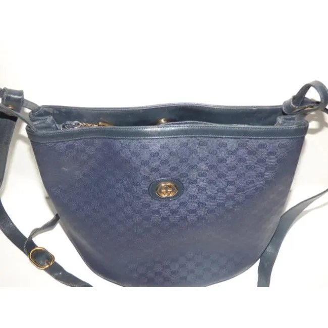 Gucci Blue Micro G Print on Dark Blue Leather Bucket Bag