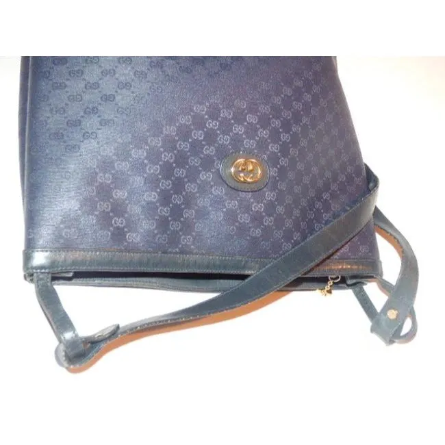Gucci Blue Micro G Print on Dark Blue Leather Bucket Bag
