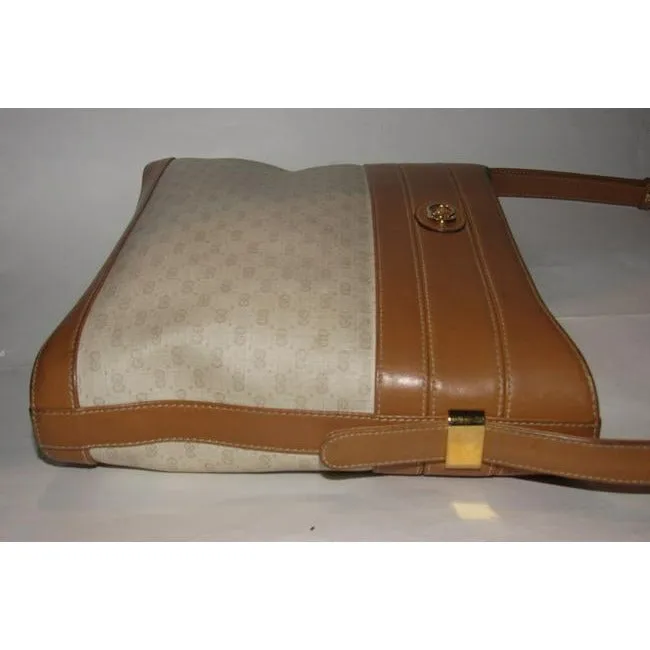 Gucci Camel Micro G Print on Ivory Leather Bucket Bag Satchel
