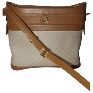 Gucci Camel Micro G Print on Ivory Leather Bucket Bag Satchel