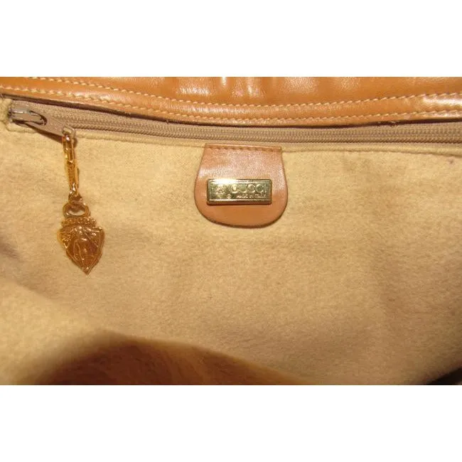 Gucci Camel Micro G Print on Ivory Leather Bucket Bag Satchel