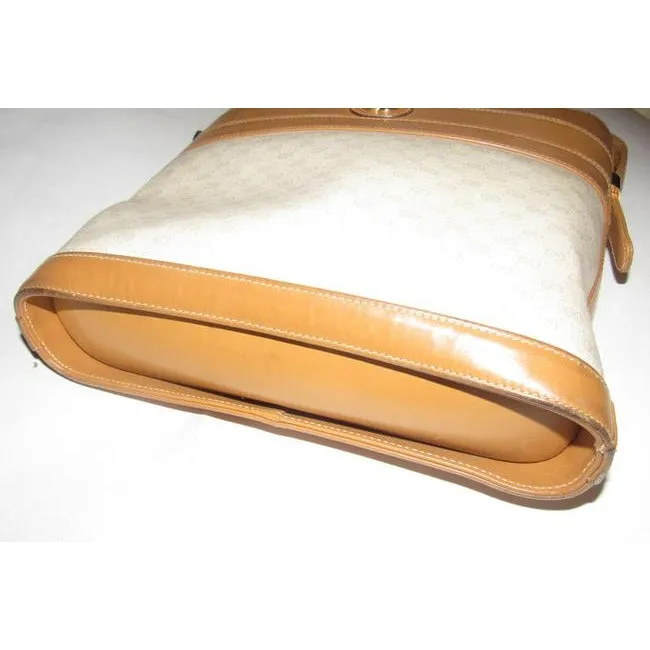 Gucci Camel Micro G Print on Ivory Leather Bucket Bag Satchel