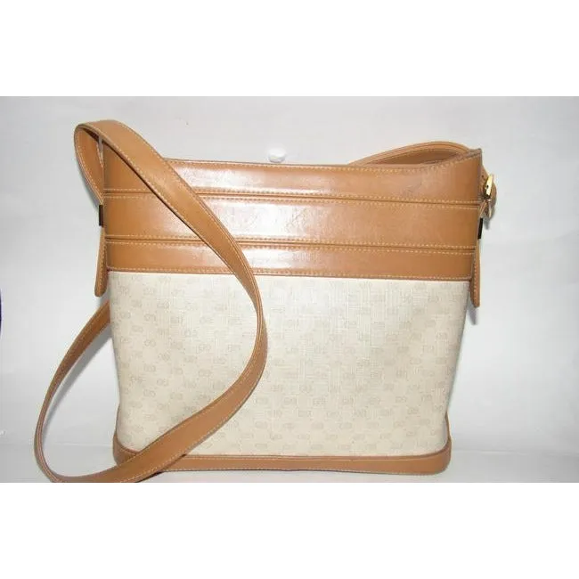 Gucci Camel Micro G Print on Ivory Leather Bucket Bag Satchel