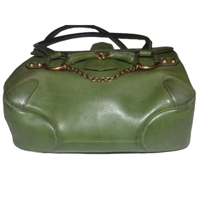 Gucci Ivy Green Leather Horse-bit Chain Top Handle Bag