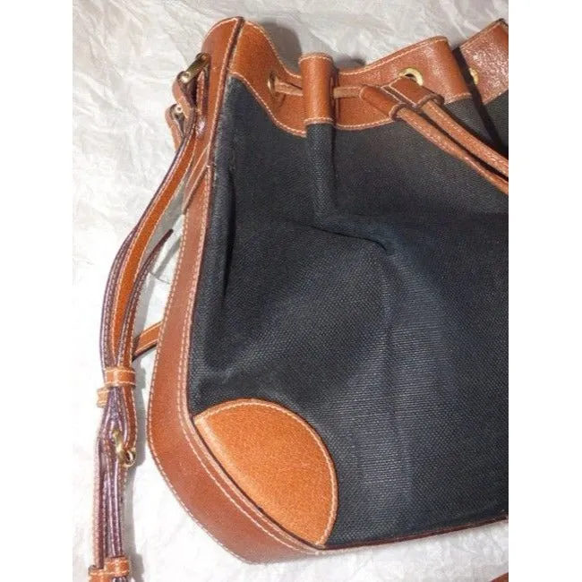Gucci Vintage Black Canvas Camel Leather Satchel
