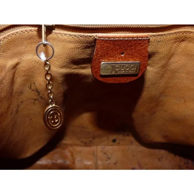 Gucci Vintage Black Canvas Camel Leather Satchel