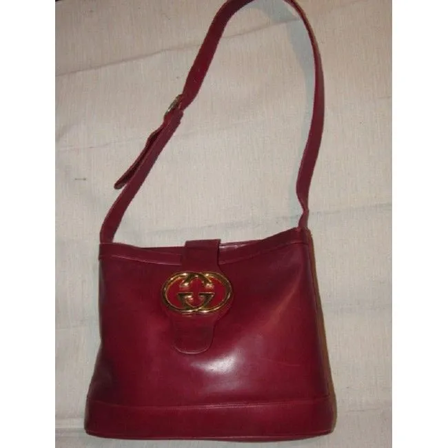 Gucci Vintage Pursesdesigner Purses Reddish Burgundy Leather Satchel