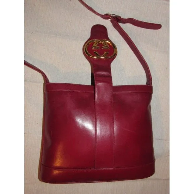 Gucci Vintage Pursesdesigner Purses Reddish Burgundy Leather Satchel