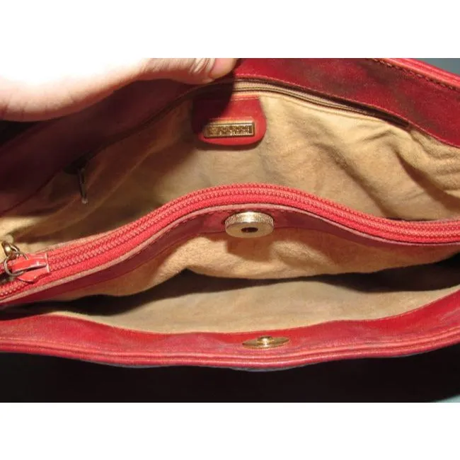 Gucci Vintage Red Small G Logo Coated Canvas And Leather Satchel