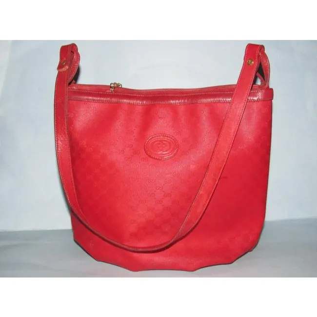 Gucci Vintage Red Small G Logo Coated Canvas And Leather Satchel