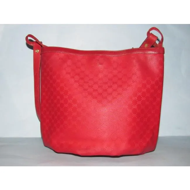 Gucci Vintage Red Small G Logo Coated Canvas And Leather Satchel