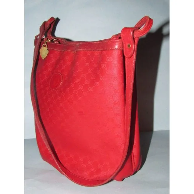 Gucci Vintage Red Small G Logo Coated Canvas And Leather Satchel