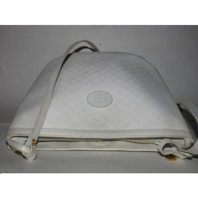 Gucci Vintage White Small G Logo Print Coated Canvas And White Leather Satchel