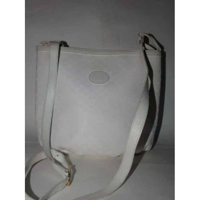 Gucci Vintage White Small G Logo Print Coated Canvas And White Leather Satchel