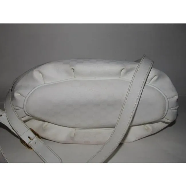 Gucci Vintage White Small G Logo Print Coated Canvas And White Leather Satchel