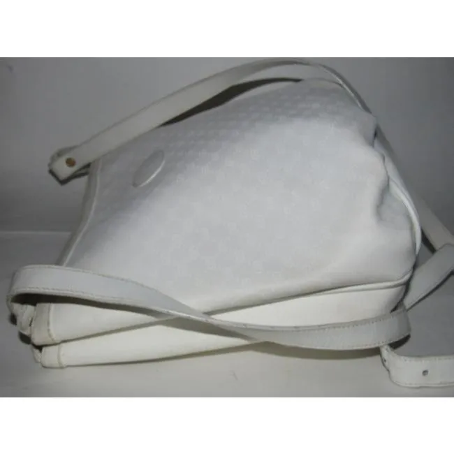 Gucci Vintage White Small G Logo Print Coated Canvas And White Leather Satchel