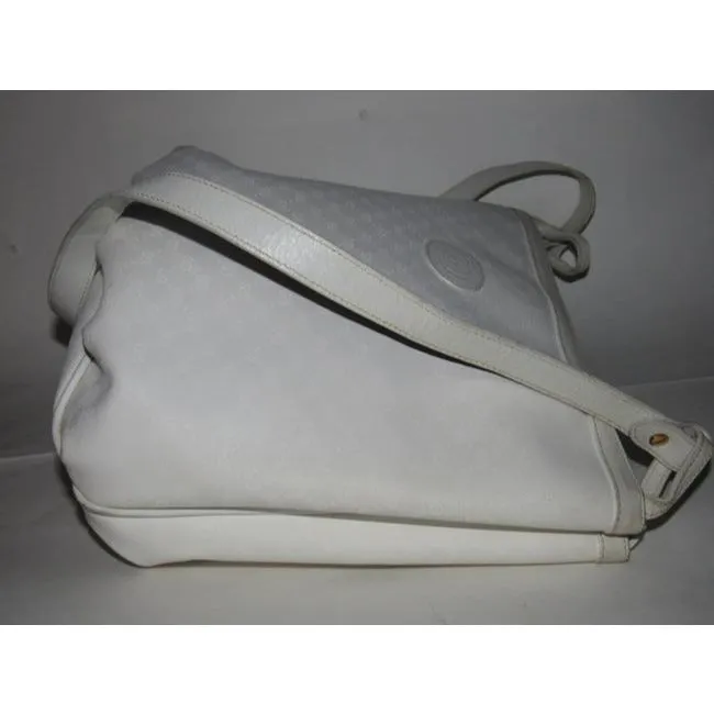 Gucci Vintage White Small G Logo Print Coated Canvas And White Leather Satchel