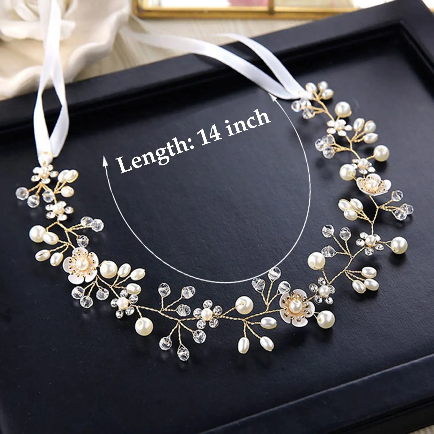 Hairband, Gold 2PCS, Wedding Hair Accessory for Flower Girls, Princess Headpiece, Pearl Headband, Women Headbands