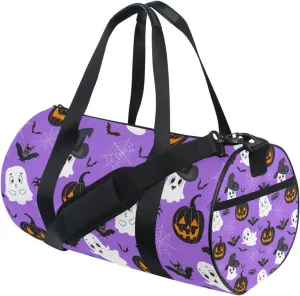 Halloween Pumpkins Bats Spider Web White Ghosts on Purple Portable Gym Bag, Travel Bag, Luggage bag, Sports Bag, Toiletry Bag with Handles, Detachable Shoulder Strap 17.6 x 9 x 9 inch