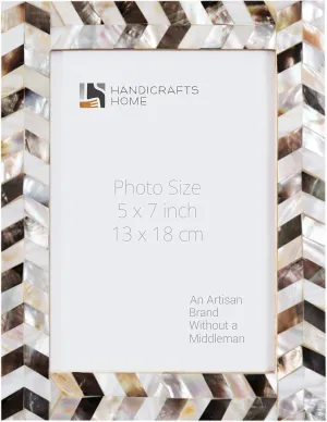 Handicrafts Home 5x7 Picture Frame, Wall & Tabletop Décor, Handmade Pearlescent Chase Pattern, Vintage & Elegant Mother of Pearl Picture Frames for Living Room, Office & Home Decor – White & Black