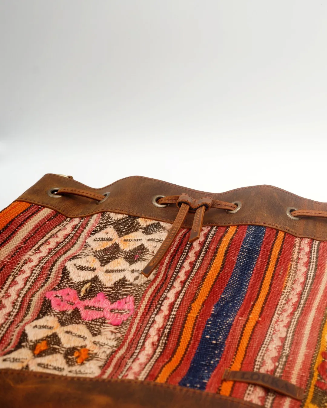 Handmade Kilim Bucket Bag With Genuine Leather LKB02140