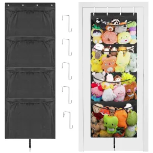 Hanging Stuffed Animal Storage, Over Door Large Plush Toy Organizer with Metal Hook, Baby Accessory Holder Idea for Nursery, Doll & Bear Mesh Hammock Bag for Girl Boy Kid Room