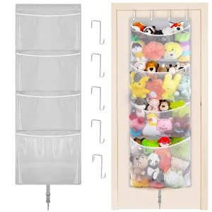 Hanging Stuffed Animal Storage, Over Door Large Plush Toy Organizer with Metal Hook, Baby Accessory Holder Idea for Nursery, Doll & Bear Mesh Hammock Bag for Girl Boy Kid Room