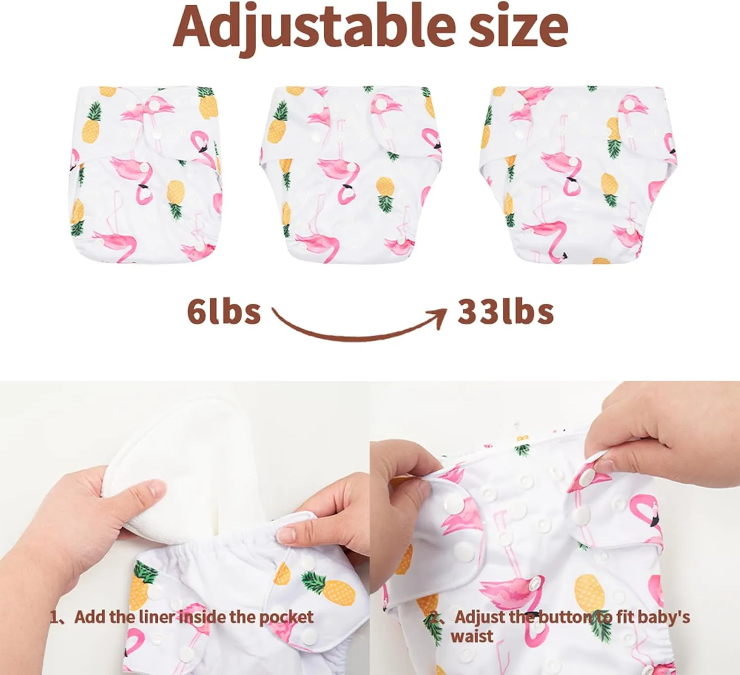 HappyFlute 9 Sets Newborn Baby Cloth Pocket Diapers Adjustable Reusable for Baby Boys and Girls(6-33 pounds,0-3 Years),One Wet Bag 4Diapers and 4Inserts (AD08)
