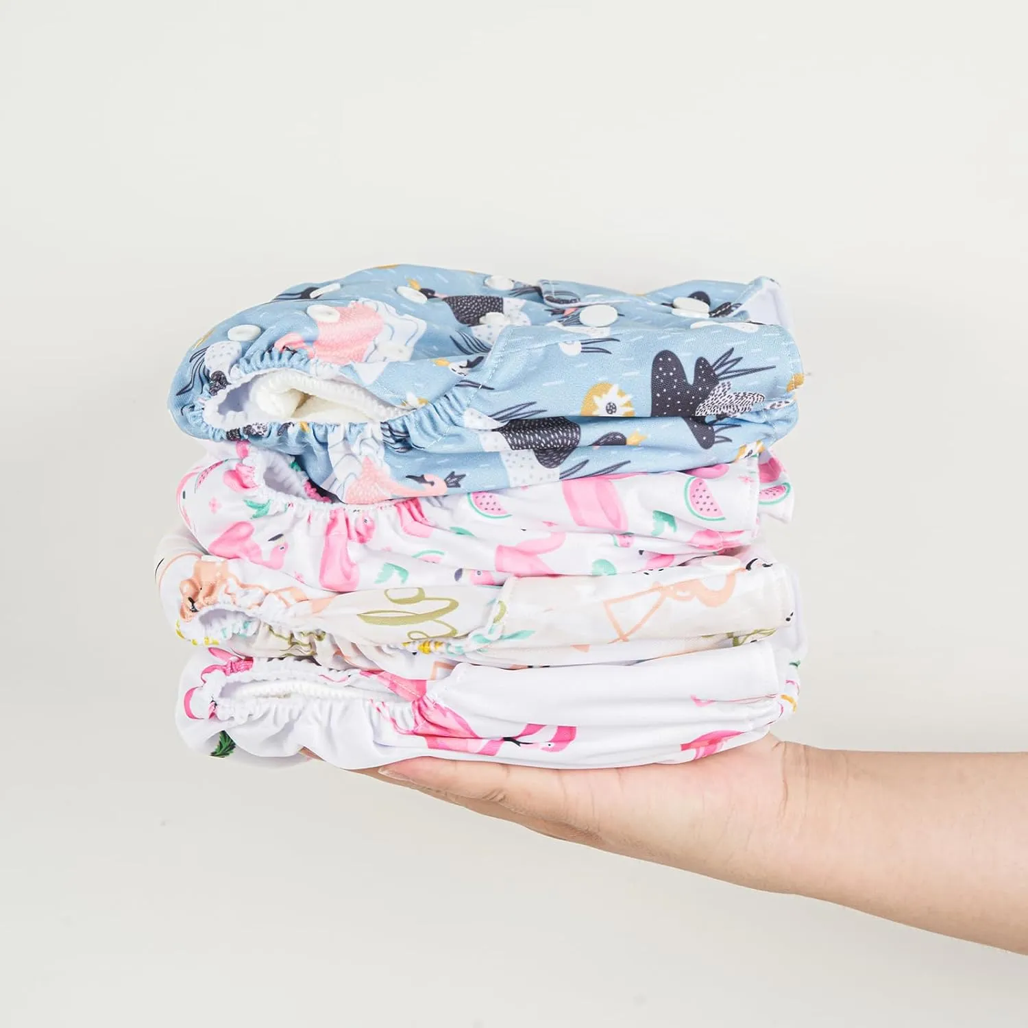 HappyFlute 9 Sets Newborn Baby Cloth Pocket Diapers Adjustable Reusable for Baby Boys and Girls(6-33 pounds,0-3 Years),One Wet Bag 4Diapers and 4Inserts (AD08)