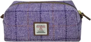 Harris Tweed Wool Cosmetic Bag, Large Capacity Scottish Tartan Handmade Makeup Organizer, Stain-Resistant Travel Toiletry Pouch for Women （Purple Plaid）